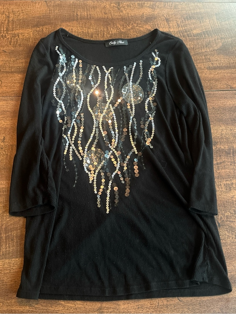 Vintage Only Nine Black Ribbed Sequin Top Y2K Party McBling Mall Girl Small